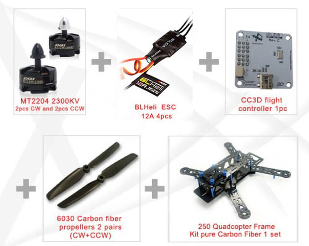 Emax 250 FPV Quadcopter Set - 4x MT2204, 4x 12A Regler, CC3D, 6x3 CF Propeller