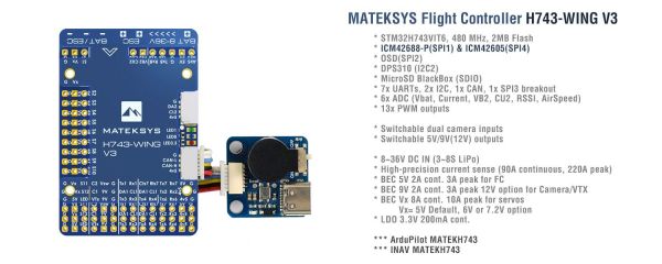 Matek H743-WING-V3 STM32H7 Flightcontroller 480Mhz, Ardupilot CAN BUS