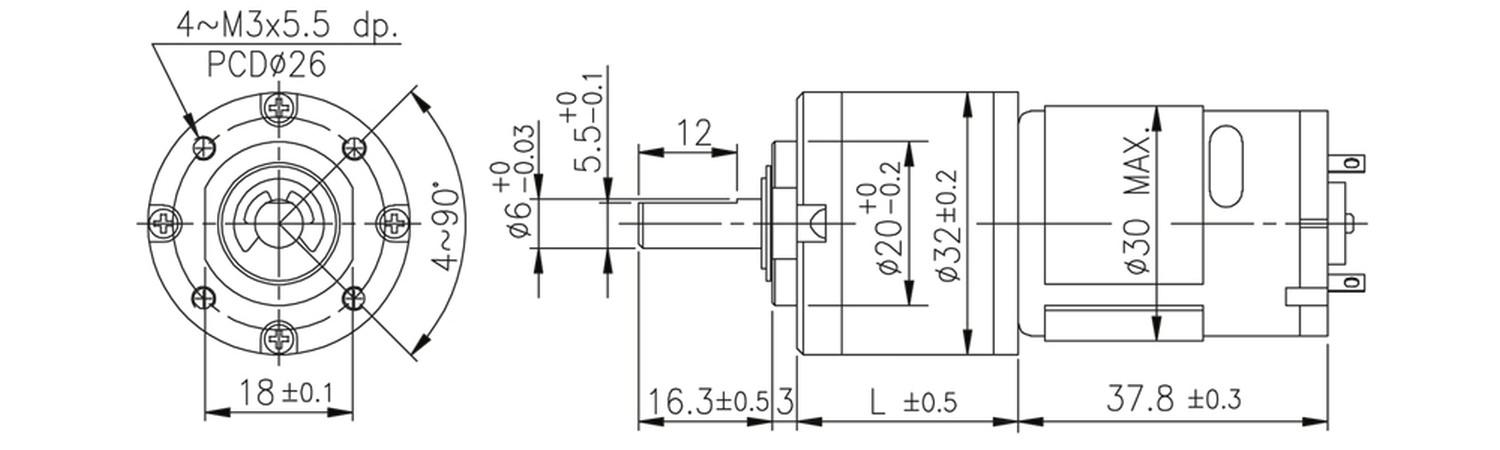Planetengetriebemotor 12V 1:100 53 U/min 46,0 Ncm 71,5 x 32 mm Getriebemotor 
