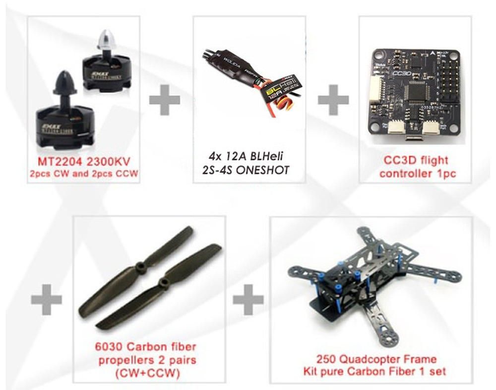 Emax 250 FPV Quadcopter Set - 4x MT2204, 4x 12A OneShot BLHeli Regler CC3D 6x3CF