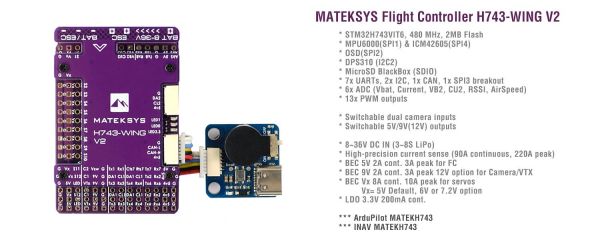 Matek H743-WING-V2 STM32H7 Flightcontroller 480Mhz, Ardupilot CAN BUS