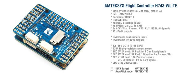 Matek H743-WLITE STM32H7 Flightcontroller 480Mhz, Ardupilot CAN BUS